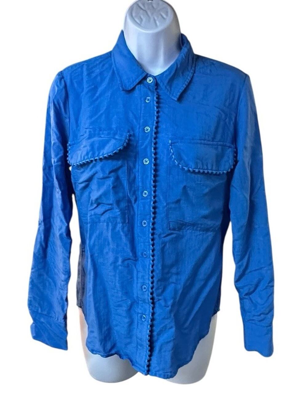 The Shirt by Rochelle Behrens Women’s Blue Long Sleeve Bamboo Blend Top XS READ